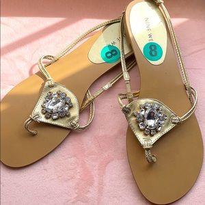 Nine West gold jeweled sandals sz 8 NWT